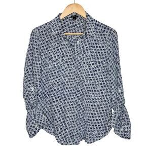 Ann Taylor Silk Daisy Floral Print Shirt Womens M Cottagecore Preppy Twee Work